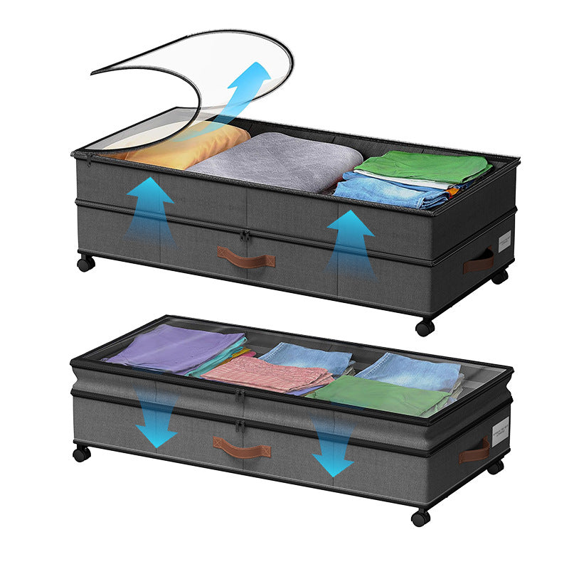 Adjustable-Height Underbed Storage Box with Wheels – Foldable Clothes Organizer with Clear Top